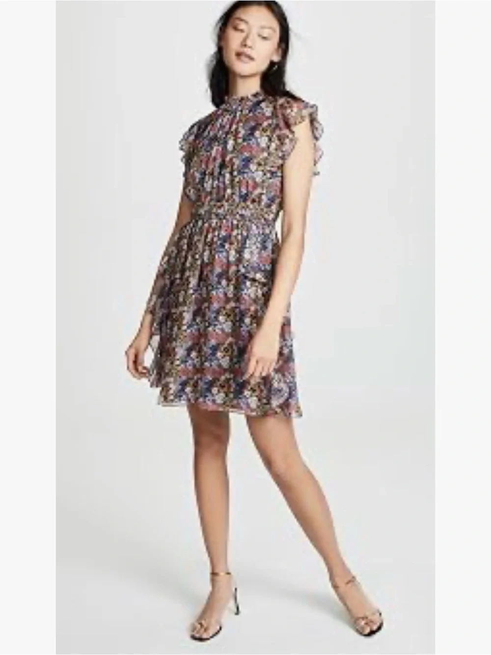 Shoshanna Amora silk floral ruffle lightweight dress multicolor red purple sz 2